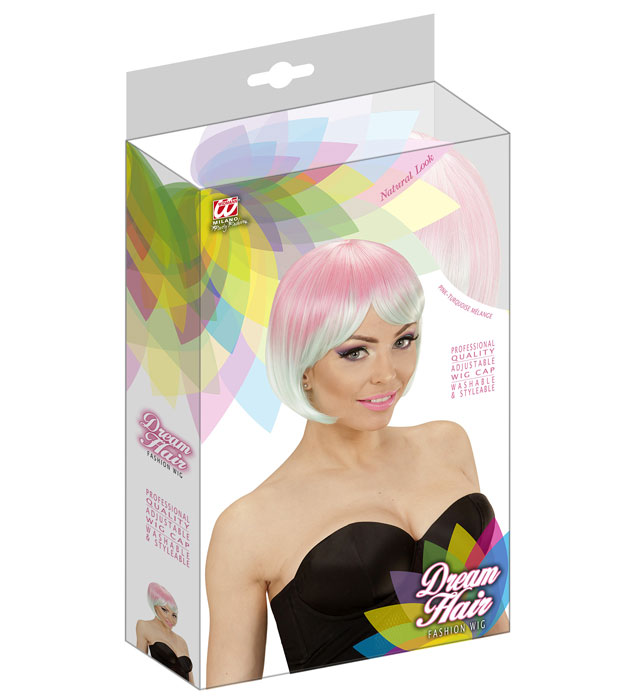 Pink-Turquoise Melange Fashion Wig In Color Box