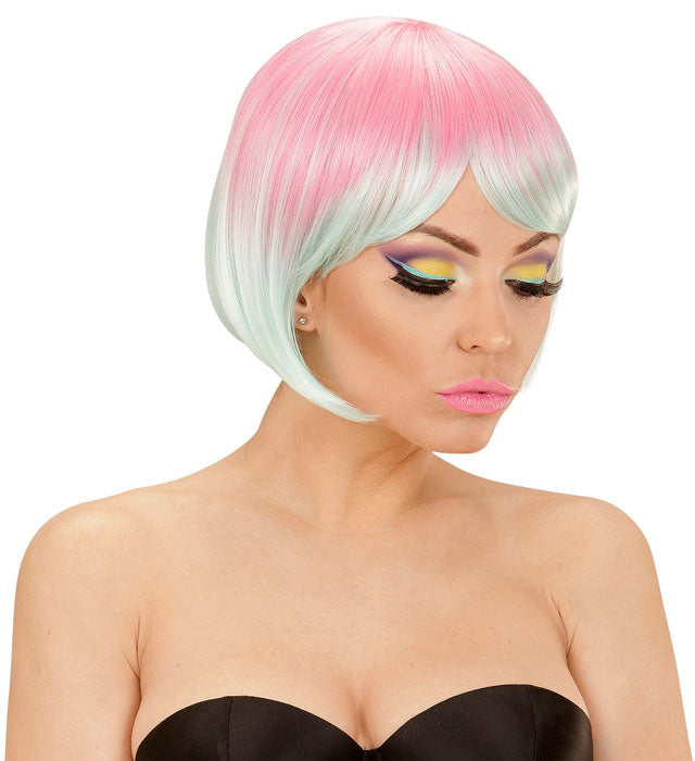 Pink-Turquoise Melange Fashion Wig In Color Box