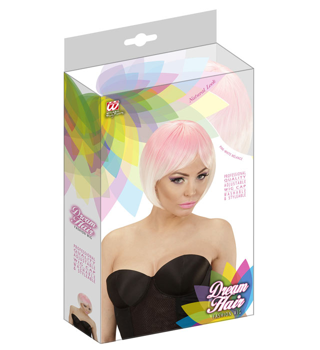 Pink-White Melange Fashion Wig In Color Box