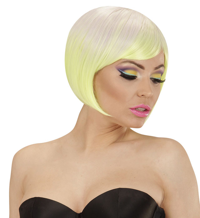 Purple-Neon Yellow Melange Fashion Wig In Full Color Pvc Box