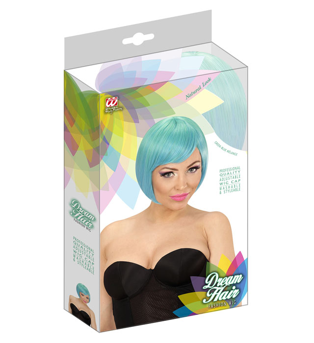 Green-Blue Melange Fashion Wig In Color Box
