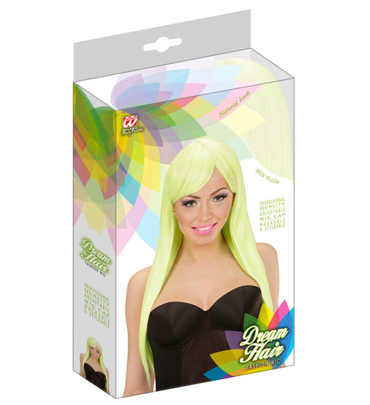 Neon Yellow Fashion Wig In Full Color Pvc Box