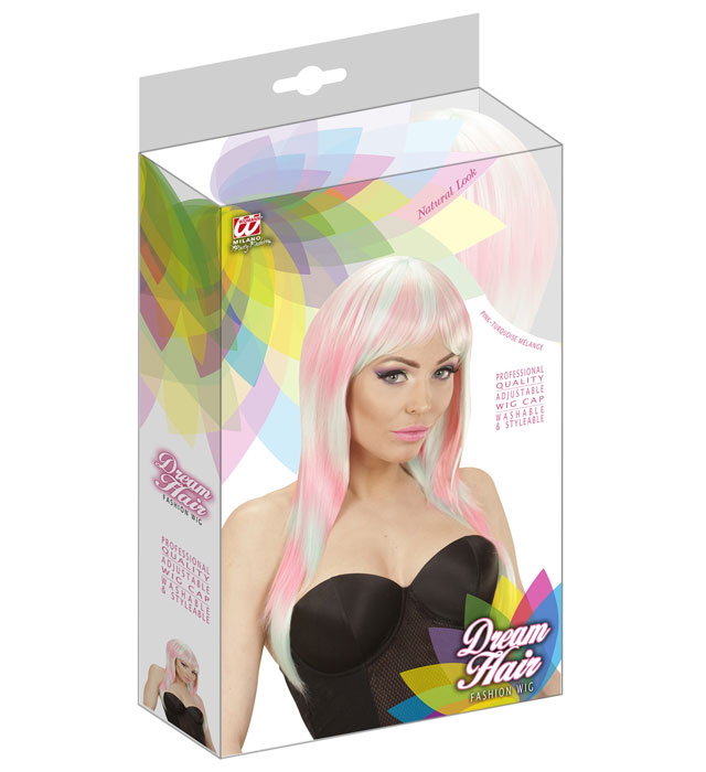 Pink-Turquoise Melange Fashion Wig In Color Box