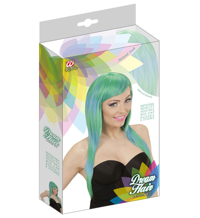 Green-Blue Melange Fashion Wig In Color Box