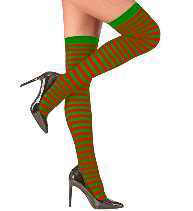 Red/Green Striped Thigh Highs 70 Den