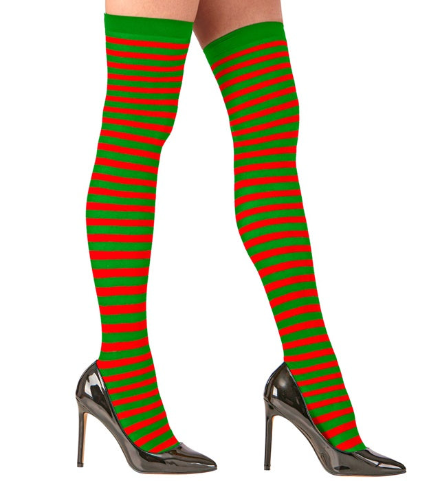 Red/Green Striped Thigh Highs 70 Den