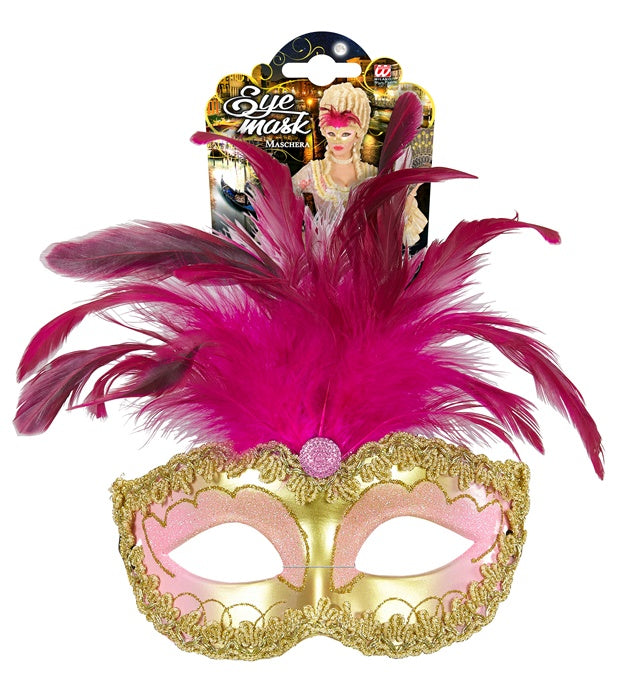 Gold Royal Eyemask With Strass Gem, Decorated  & Feathers