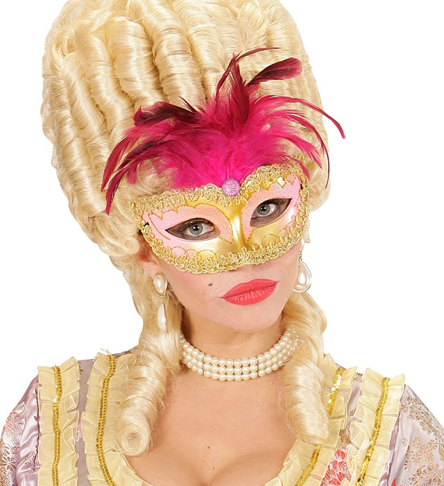Gold Royal Eyemask With Strass Gem, Decorated  & Feathers