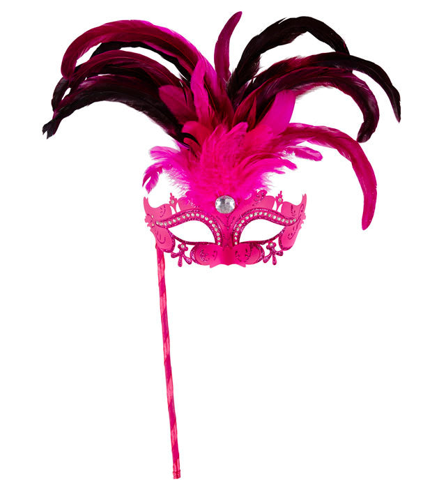 Pink Marquise Eyemask On A Stick Decorated With Strass, , Gem& Feathers
