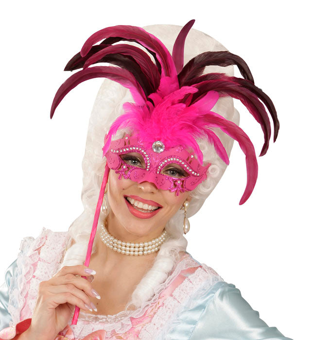 Pink Marquise Eyemask On A Stick Decorated With Strass, , Gem& Feathers