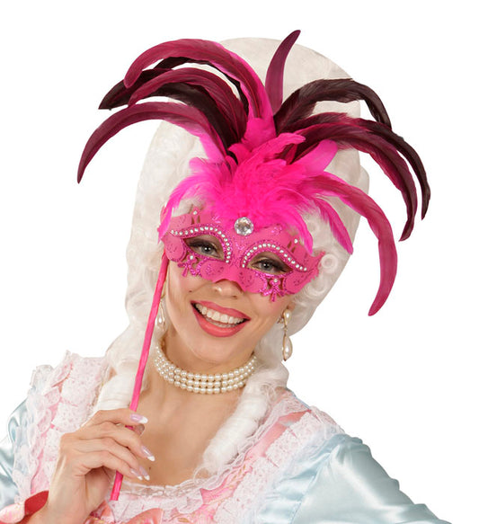Pink Marquise Eyemask On A Stick Decorated With Strass, , Gem& Feathers