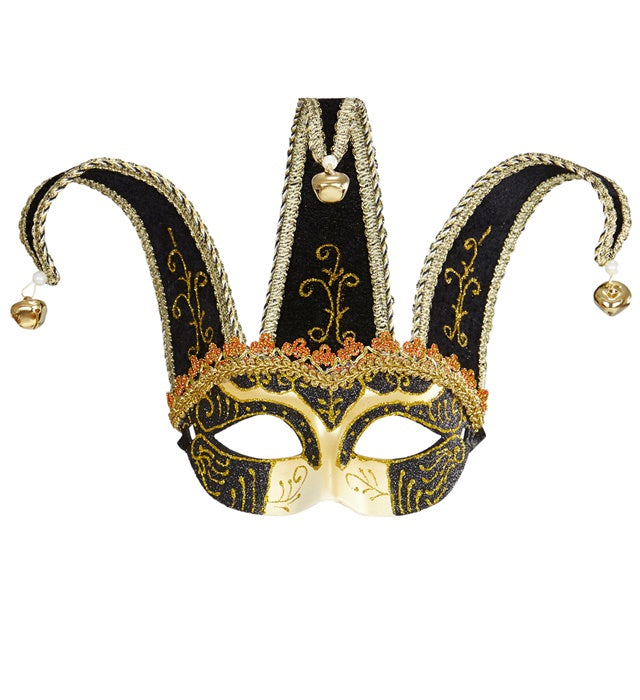 Black Jolly Mask Decorated With Gold & Black  With Jingle Bells Unisex