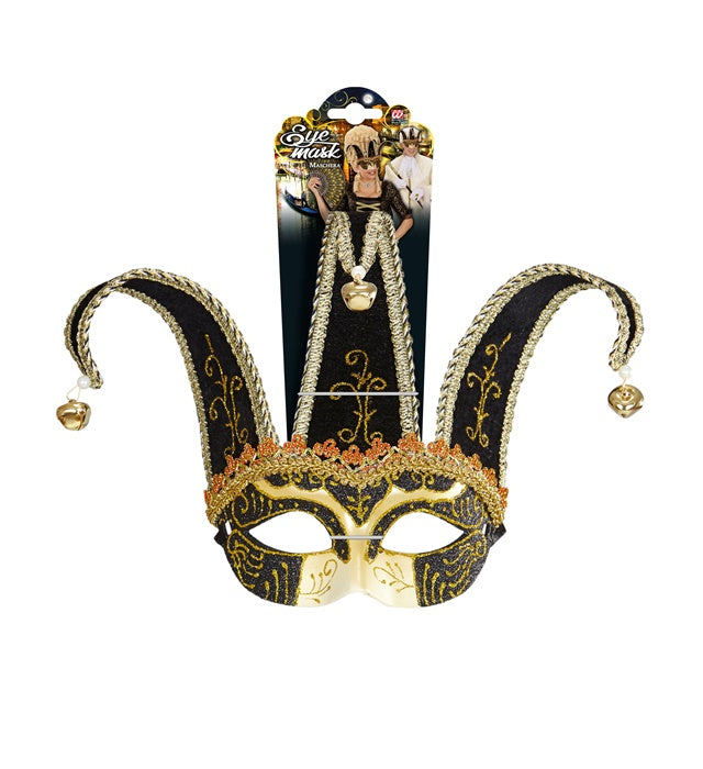 Black Jolly Mask Decorated With Gold & Black  With Jingle Bells Unisex