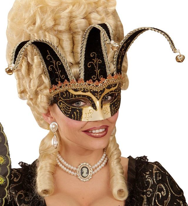 Black Jolly Mask Decorated With Gold & Black  With Jingle Bells Unisex