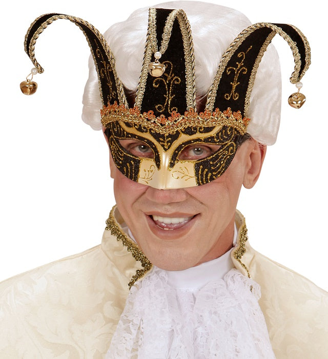 Black Jolly Mask Decorated With Gold & Black  With Jingle Bells Unisex