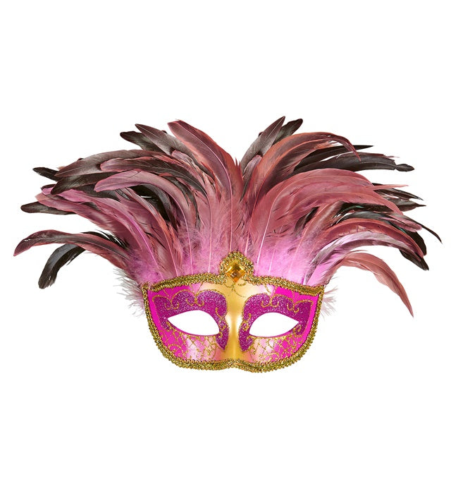 Pink Comtesse Mask Decorated , Gem & Feathers