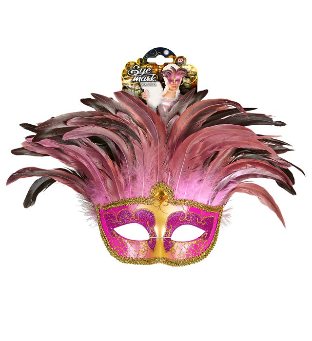 Pink Comtesse Mask Decorated , Gem & Feathers