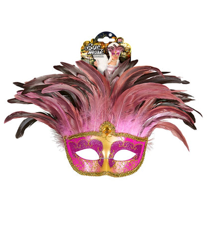 Pink Comtesse Mask Decorated , Gem & Feathers