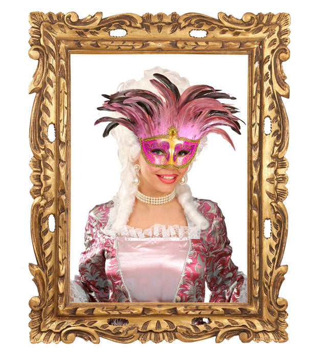 Pink Comtesse Mask Decorated , Gem & Feathers