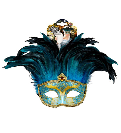 Blue Comtesse Mask Decorated, Gem & Feathers