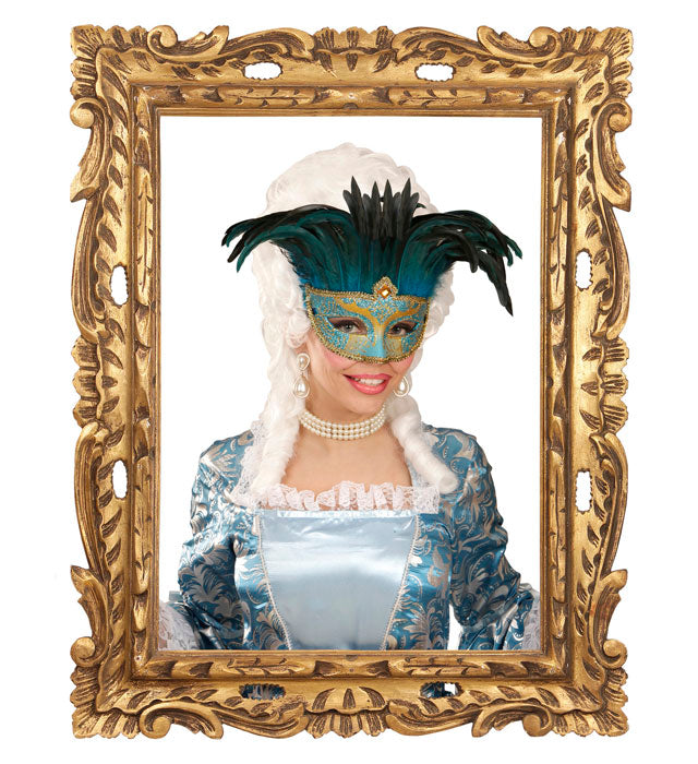 Blue Comtesse Mask Decorated, Gem & Feathers