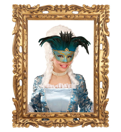 Blue Comtesse Mask Decorated, Gem & Feathers