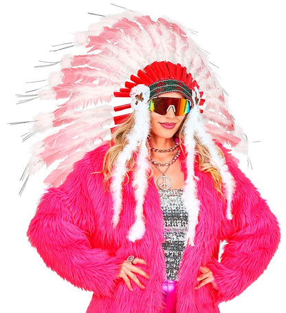 Deluxe Pink Indian Headdress Withmarabou