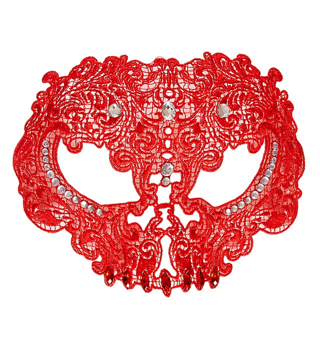 Red Lace Skull Mask Decorated With Strass & Gems