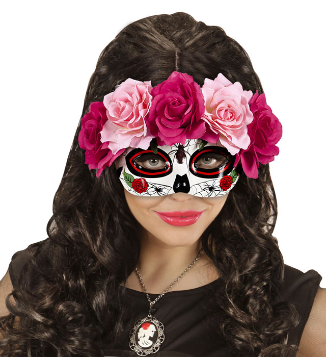 Dia De Los Muertos Eyemask Decorated With Red & Pink Roses