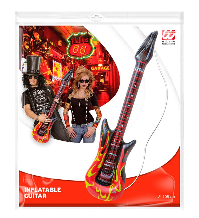 Inflatable Rockstar Guitar With Flames 105 Cm