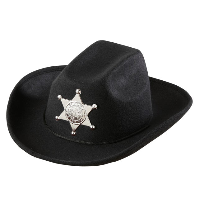 Real-Look Black Cowboy Hat With Sheriff Star Child Size