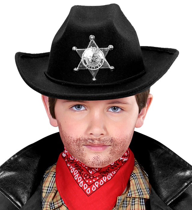 Real-Look Black Cowboy Hat With Sheriff Star Child Size