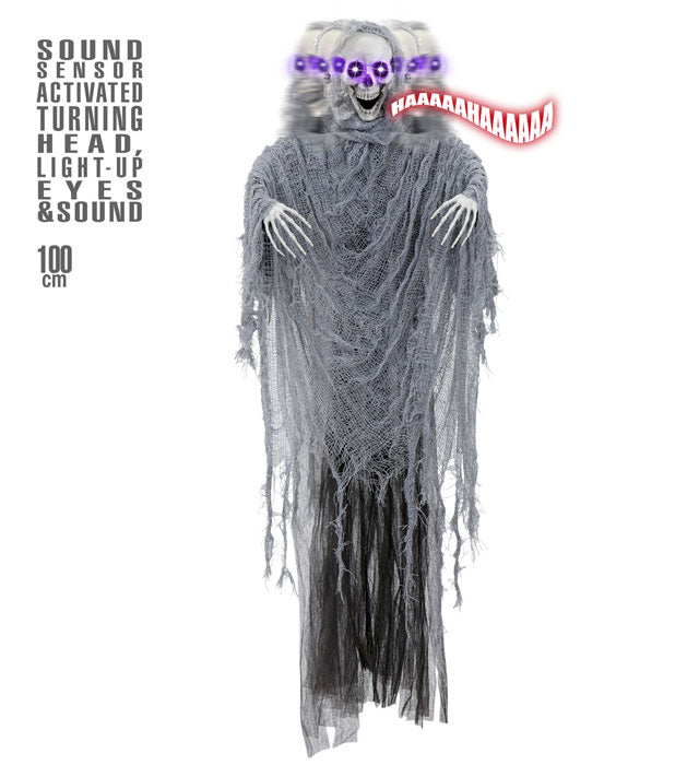 Sound Sensor Activated Animated Grim Reaper With Turning Head, Light-Up Eyes And Sound 100 Cm