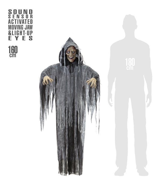 Sound Sensor Activated Talking Zombie With Moving Jaw & Light Up Eyes 160 Cm - Speaks 3 Different Rhymes 