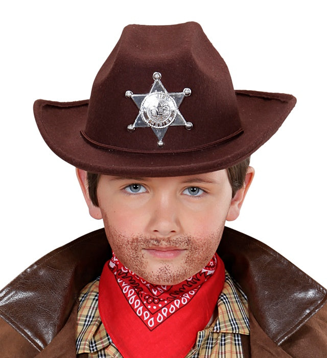 Real Look Brown Cowboy Hat With Sheriff Star Child Size