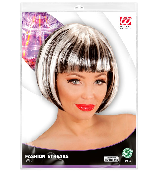 Black-White Fashion Streaks Wig In Polybag