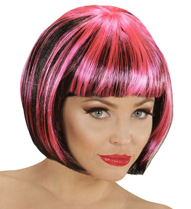 Black-Pink Fashion Streaks Wig In Polybag