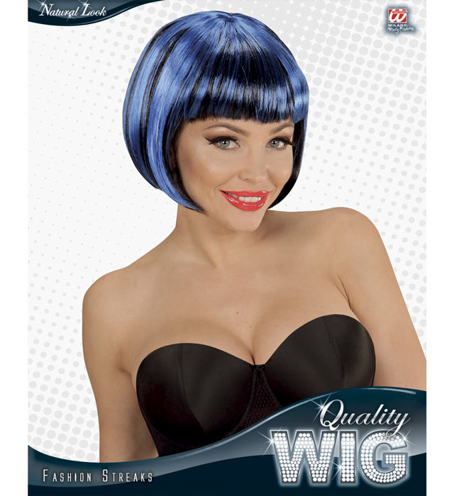 Black-Blue Fashion Streaks Wig In Polybag