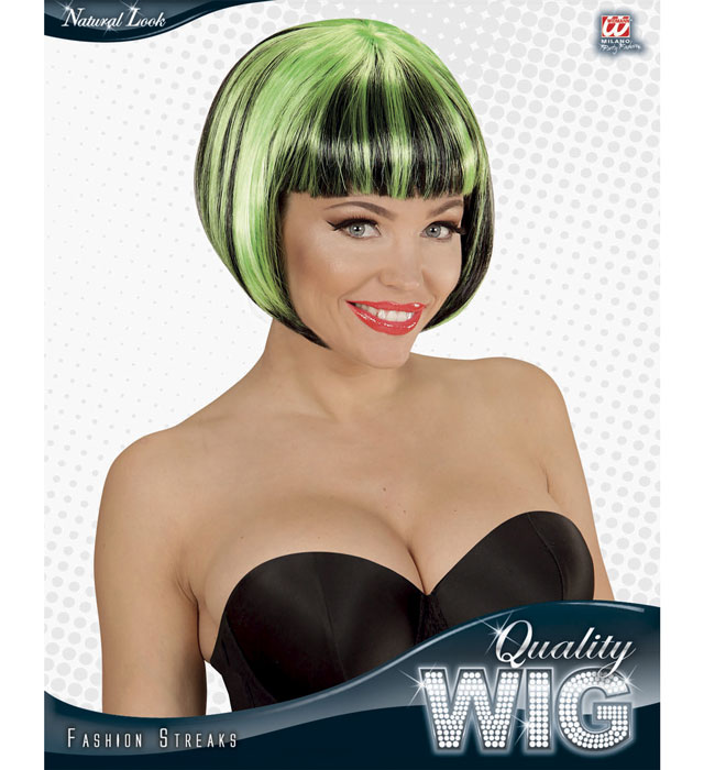 Black-Green Fashion Streaks Wig In Polybag