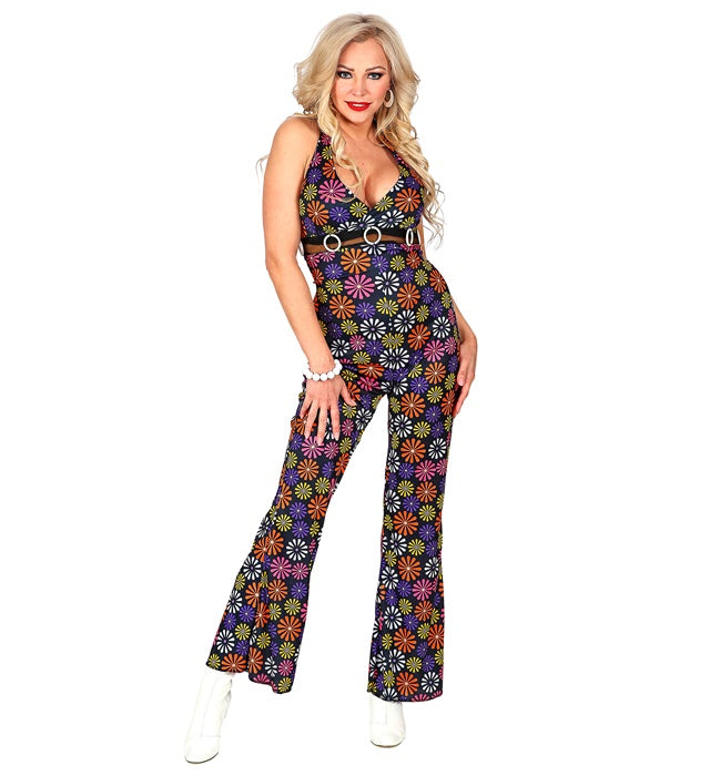 The 70S Groovy Style - Blue Flowers  Jumpsuit 