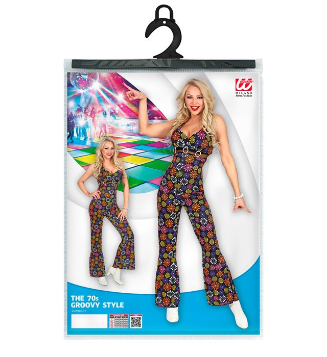 The 70S Groovy Style - Blue Flowers  Jumpsuit 