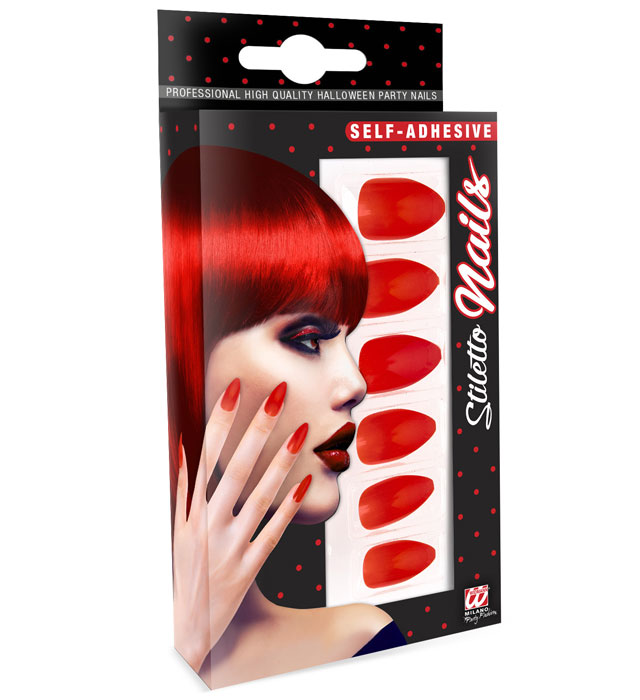 Set Of 12 Self-Adhesive Red Stiletto Nails