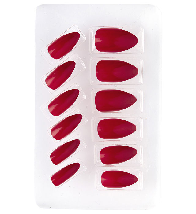 Set Of 12 Self-Adhesive Burgundy Stiletto Nails