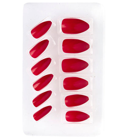 Set Of 12 Self-Adhesive Burgundy Stiletto Nails