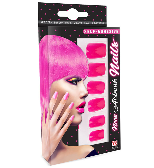 Set Of 12 Self-Adhesive Neon Pinkairbrush Nails