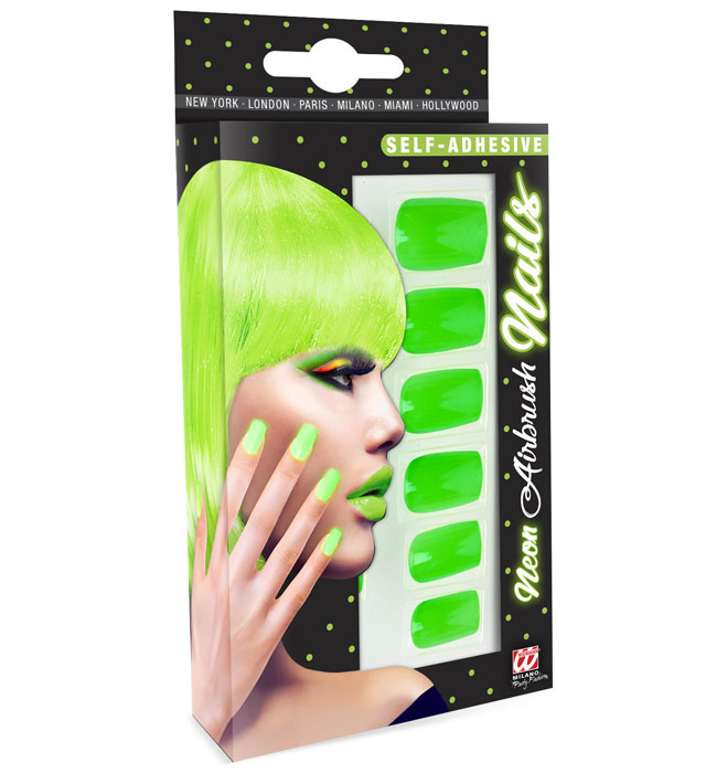 Set Of 12 Self-Adhesive Neon Green Airbrush Nails