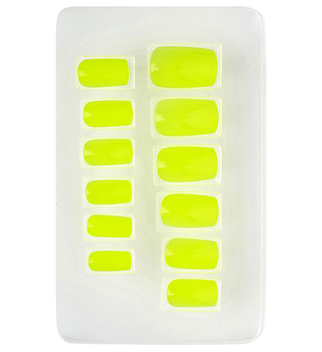 Set Of 12 Self-Adhesive Neon Yellow Airbrush Nails