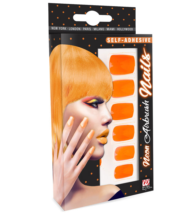 Set Of 12 Self-Adhesive Neon Orange Airbrush Nails