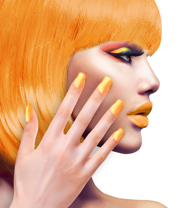 Set Of 12 Self-Adhesive Neon Orange Airbrush Nails