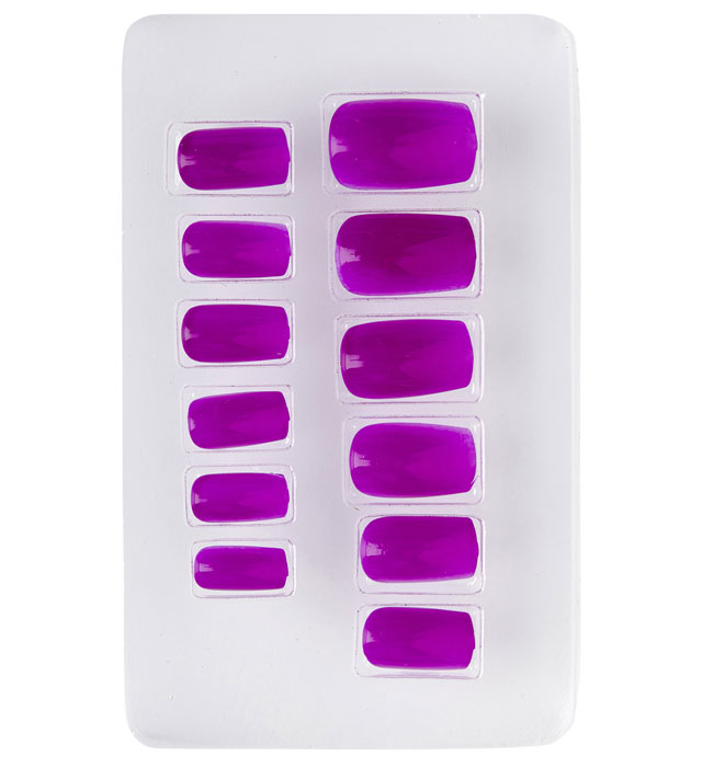 Set Of 12 Self-Adhesive Neon Purple Airbrush Nails